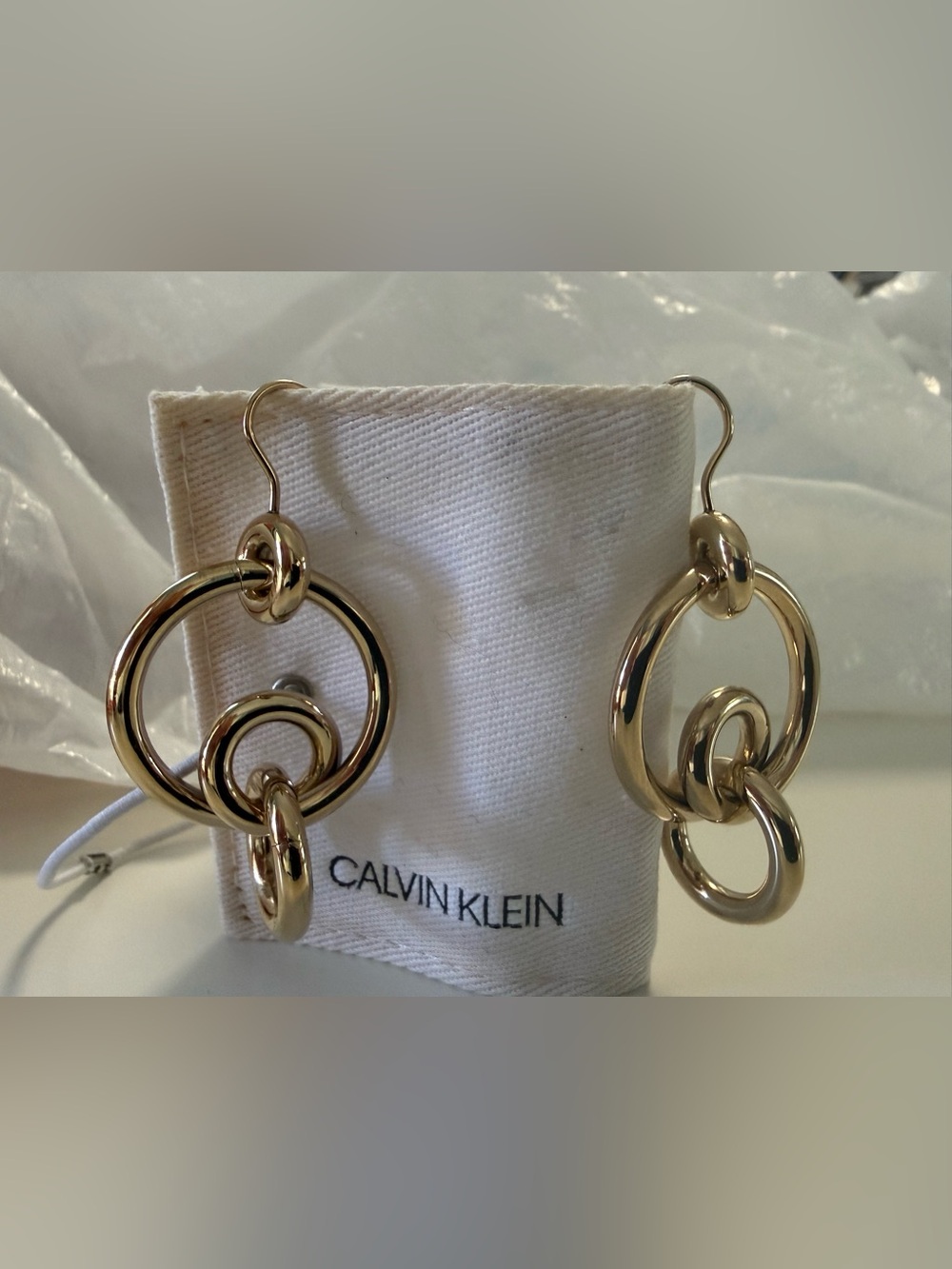 Brand New! Calvin Klein Golden Stainless Steel Earrings